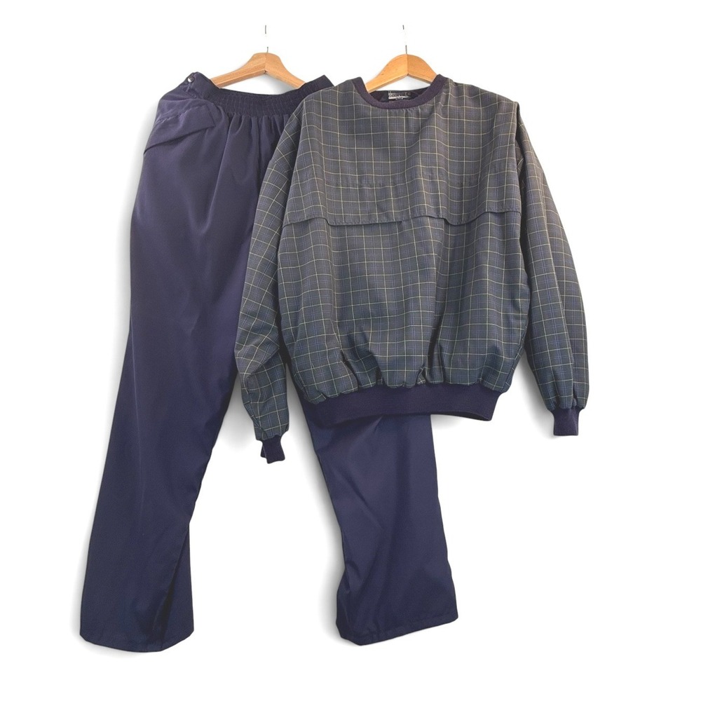 Sunderland of Scotland Rain Suit Large Blue Green Plaid Weatherbeater 2pc Set